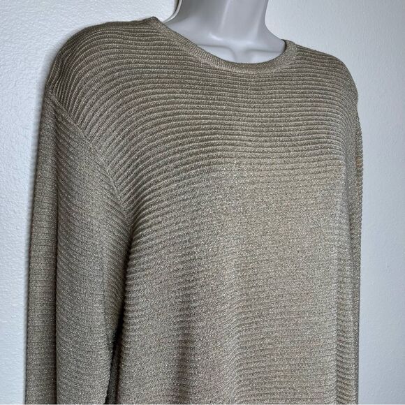 Vintage Talbots Gold Metallic Long Sleeve Button Neck Tunic Womens Medium FLAWS - Picture 2 of 16